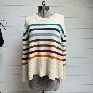 GAP Striped Cotton Knit Sweater | Coastal Earth Tones | Relaxed Fit | Size M